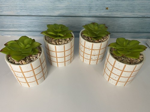 New Set of 4 Artificial Succulent Plants In Ceramic Planter