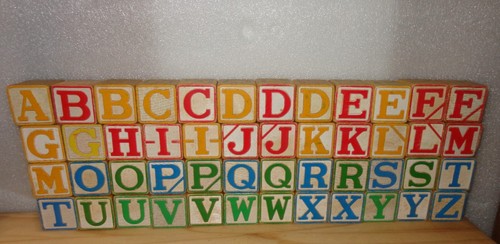 Alte Vintage Playskool Halsam 48 Holz Alphabet & Zahlenblöcke im Stoffbeutel #1050 - Bild 2 von 21