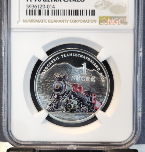 2020 ECUADOR SILVER 1 SUCRE STEAM LOCOMOTIVE NGC PF 70 ULTRA CAMEO RARE PERFECT - Picture 3 of 3