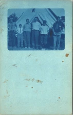 RPPC Postcard 6 Boys Posing Camp "Not Teased Very Much" - Pmk 1908 Friendship ME