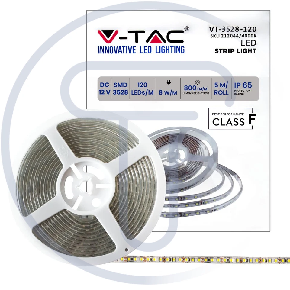 Striscia led 12V, bianco naturale 4000K, 5 metri, SMD3528, 8W/m, 120 led/m, IP65 - Immagine 4 di 4