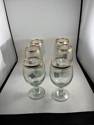 CIRCLEWARE PARISIAN SET OF SIX GOLD DOUBLE RING WINE GLASSES 11.5 Oz. Beverage 6