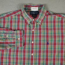 Ralph Lauren Shirt Mens Size 17 Red Plaid Pony Dress Button Up Long Sleeve