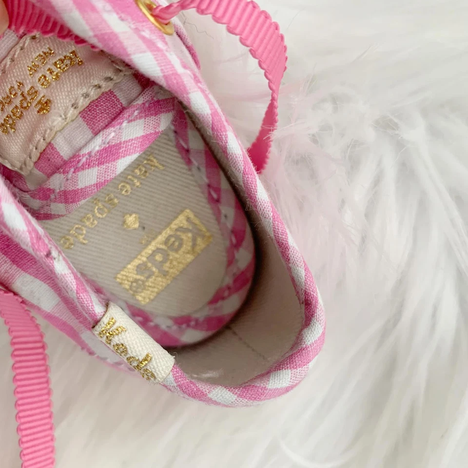 Kate Spade for Keds - Zapatillas Tenis Rosa Gingham y Cinta Dorada Encaje, Talla 1 Foto 3 de 4