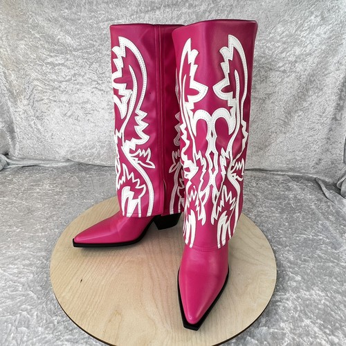 Azalea Wang 'Rodeo for the Runway' Western Fold Over Knee Boot Pink Size 8.5