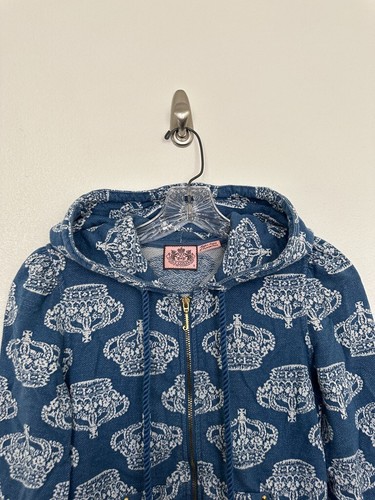 Juicy Couture Crown Print Full Zip Jacke blau Stickerei Gold Logo Damen Small - Bild 2 von 8