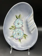 Madeline Originals MCM Blue Floral Pottery Vintage Ashtray 10x7