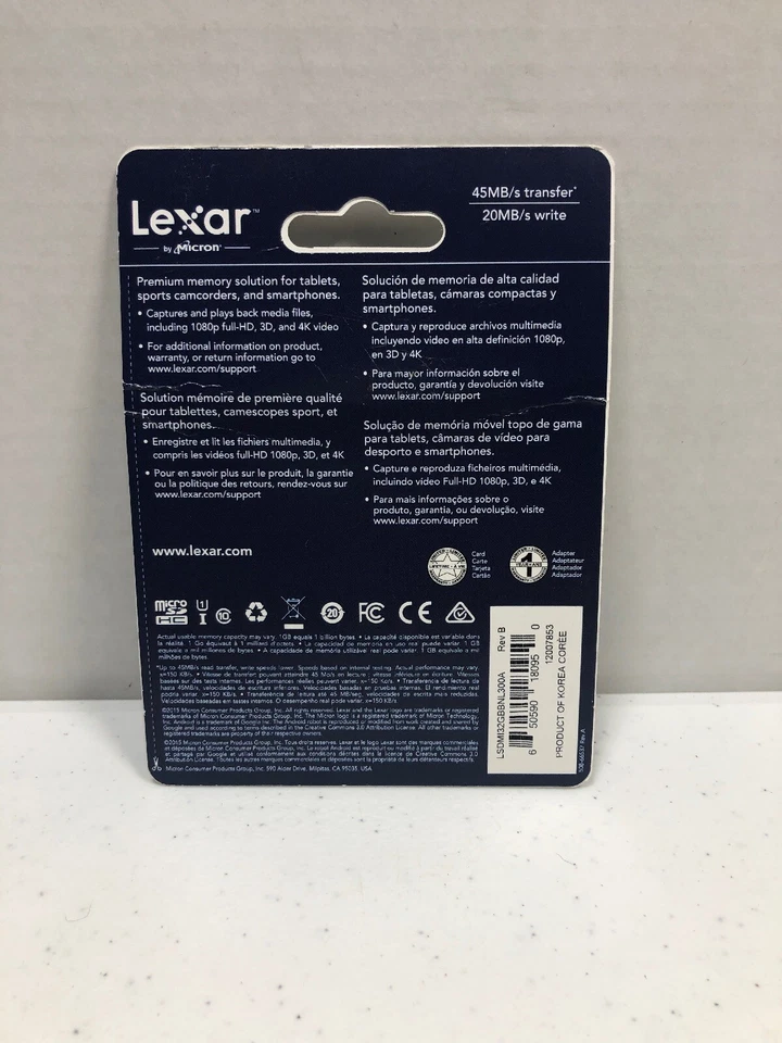 NEW SEALED GENUINE LEXAR 32GB MICROSDHC UHS-I CLASS 10 45MB/S 300X MEMORY CARD - Image 2 of 2