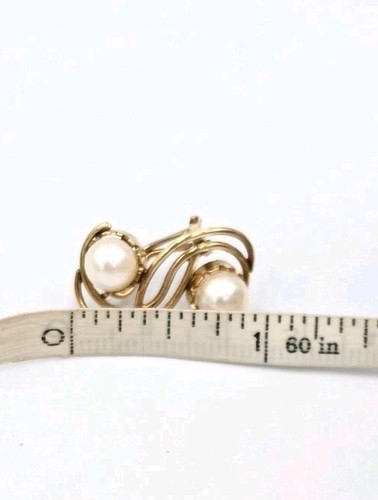 Vintage Estate Earrings 585 14k Yellow Gold 7mm Akoya Pearls 1" Omega Back 7.9g - Picture 5 of 10
