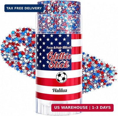 Red White and Blue Glitter Stick, 4th of July Accessories, Star Sequins Face Hai
