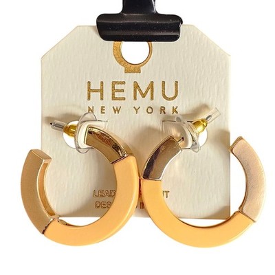Hoop Earrings Yellow, Gold Tone Chunky Acrylic 1.19'' HEMU New York w/ Gift Bag