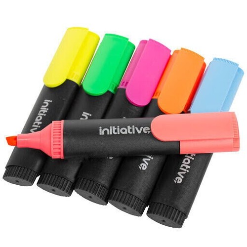 6 Assorted Highlighter Pens Bright Fluorescent Colours School Office Marker Pens