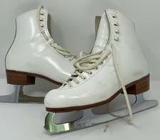 Riedell 220 White Leather Figure Ice Skates Size 6 Red Wing Silver Fiesta Blades
