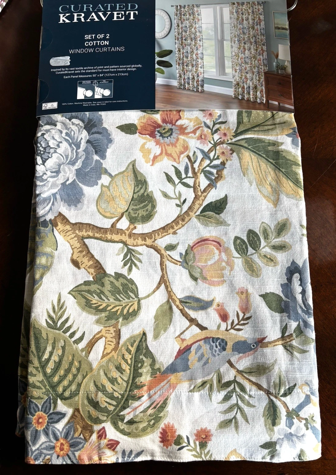 NWT Curated Kravet 2 pc Window Curtains Jacobean Floral Birds Cotton 50" x 84"
Opens in a new window