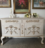 Vintage French Louis Style Sideboard Buffet Cabinet Hand Painted