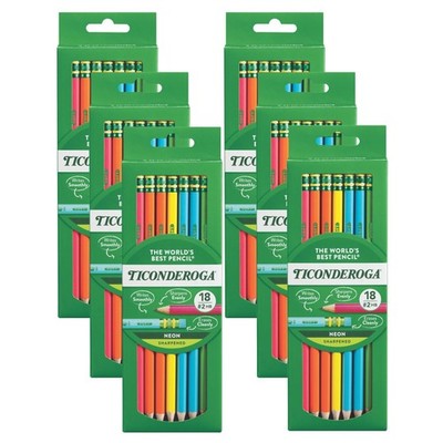 Ticonderoga Neon Pencils, #2 PreSharpened Wood Pencils with Erasers, 18Count,...