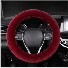 Fuzzy Steering Wheel Cover, 15 inch Soft Wool Fur Steering Wheel Wine Red