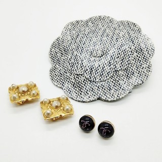 NO US TARIFF Chanel Brooch Earrings Pierced Earrings 3 set Gold Metal 4607333