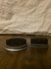 Antique Large Round  small Rectangle Metal Flower Frogs Set Of 2.