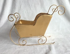 Vintage Metal Gold Santa Sleigh 10" Christmas Centerpiece Holder Gifts Greenery