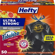 Hefty Ultra Strong 30 Gallon Trash Bags, Large Trash Bags 30 Gallon, 50 Bags