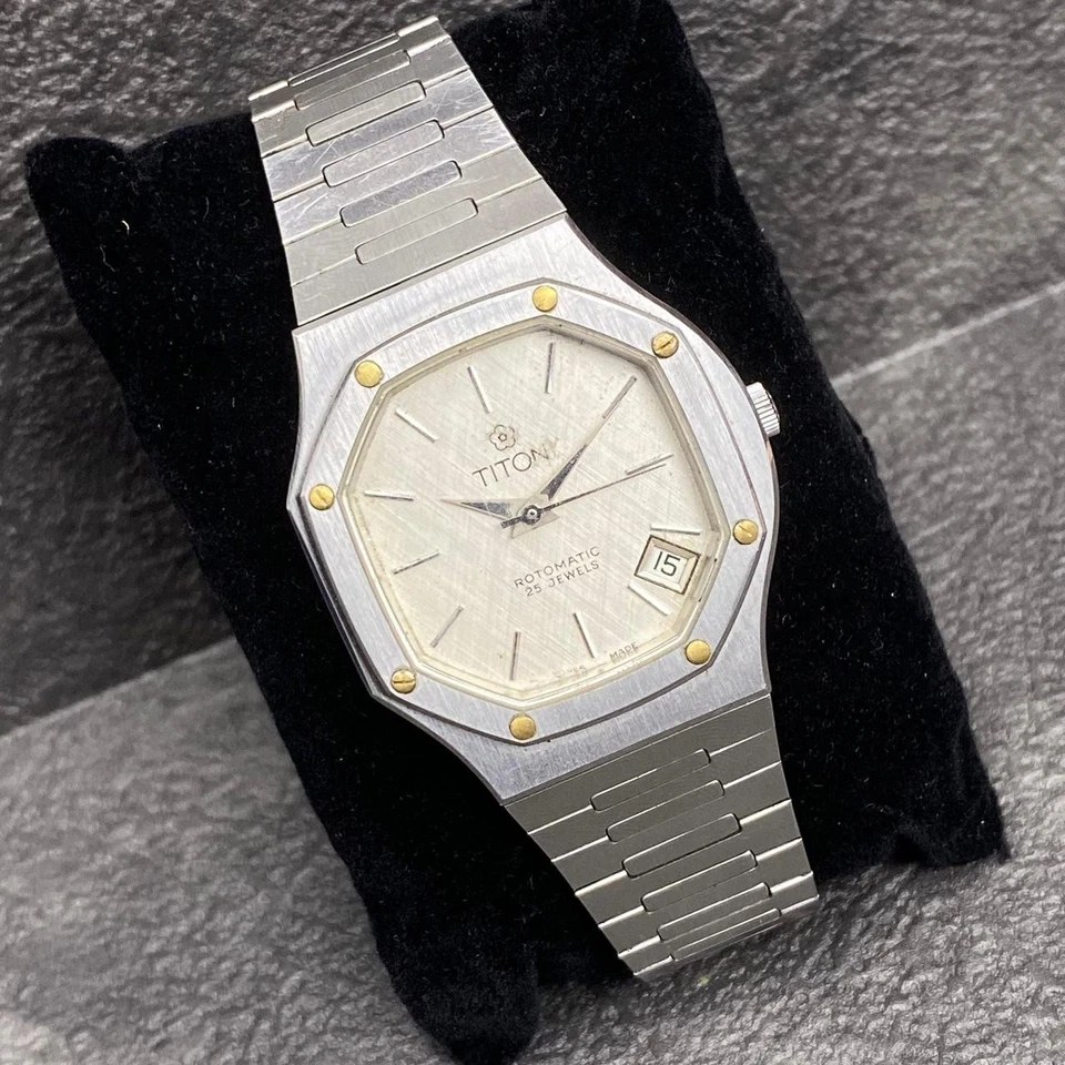 Raro Reloj TITONI Roble Estilo Rotomático 8026 Esfera Plateada Fecha Hombres De Colección Suizo Foto 3 de 4