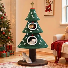 DWVO 52" Christmas Cat Tree with 2-Storey House, Tower 52in, Green 