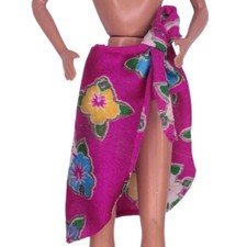 Barbie '87 Island Fun Fashion Wrap Skirt Tropical Pink Floral Cover-Up Vtg 4061
