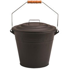 Rapide Black Ash Bucket with Lid Wooden Fitted Handle Grip Firepits 10 Litre