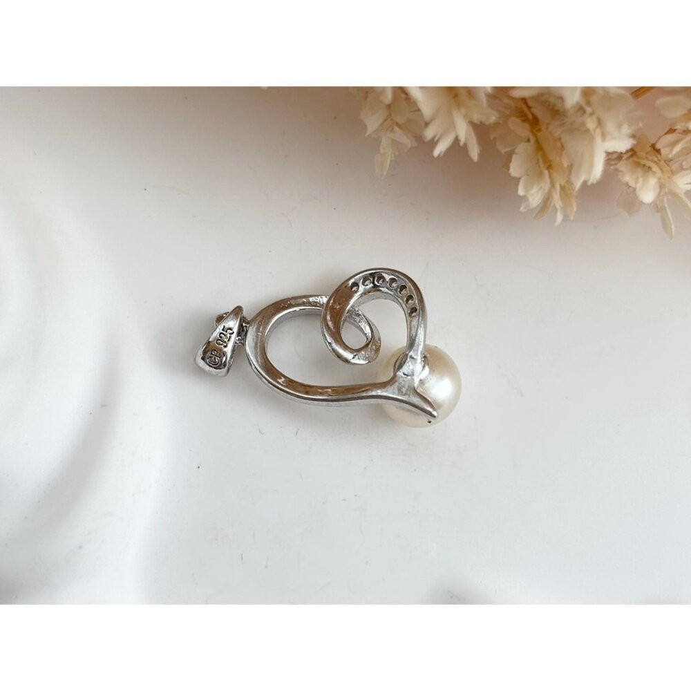 Heart Shaped Pearl Adorned Tiny Sterling Silver 9… - image 3
