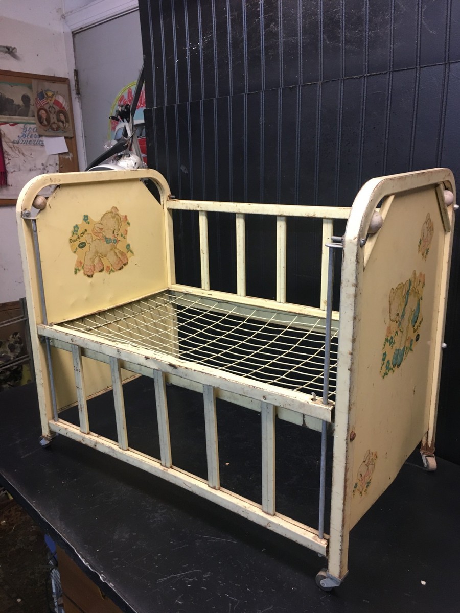 Metal Doll Antique Doll Crib With Wheels Sold At Auction: 1950's