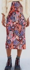 46 Maeve Anthropologie Tilda Midi Skirt Pleated Velvet Floral Elastic Waist L