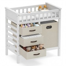 Modern Wooden Baby Changing Table w/3 Fabric Storage Drawers [Waterproof ]
