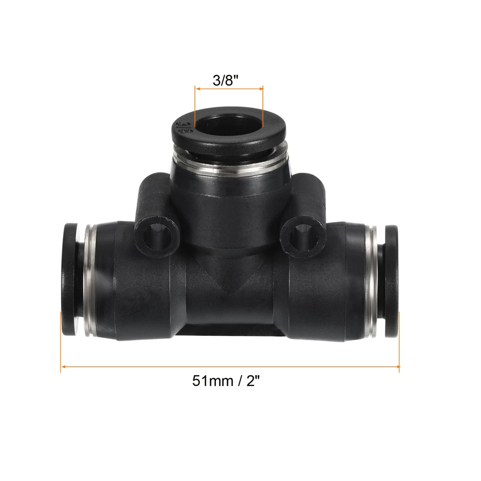 10Pcs Tee 3/8" Push to Connect Pneumatic Air Line Fitting Black - Imagem 2 de 4