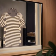 Pink Rose Petite PM Ribbed Striped Sweater Dress Turtleneck Tan Gray Stretch