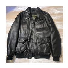Eddie Bauer Men's Black Leather Bomber Jacket Down Lined Zip Size L 44"