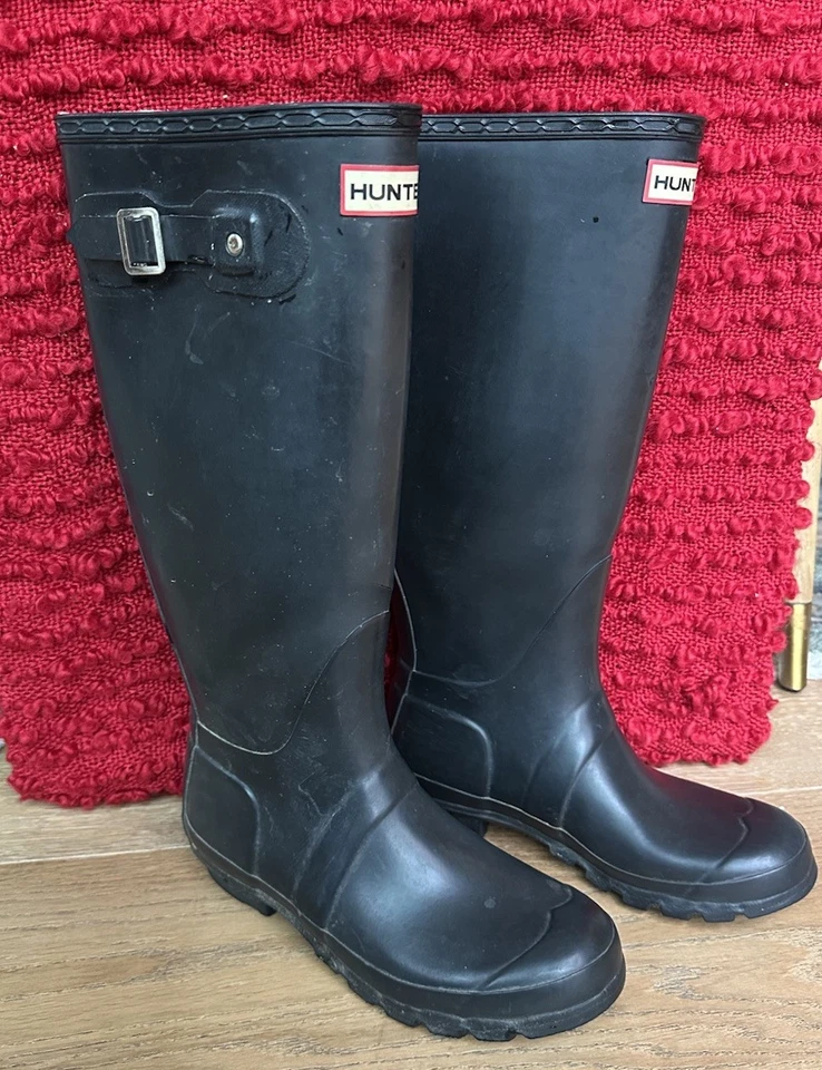 Botas de lluvia Hunter Original altas brillantes para mujer - negras, 7 EE. UU. Foto 4 de 4