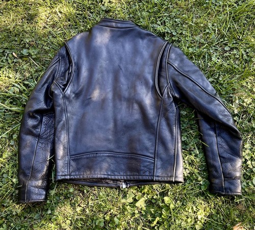 Natal Vintage Leather Cafe Race Biker Moto Jacket Motorcycle Black Punk 38 Small - Picture 9 of 16