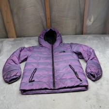 North Face Down Jacket Girls Medium 10/12 Purple Reversible Puffer Light Pack