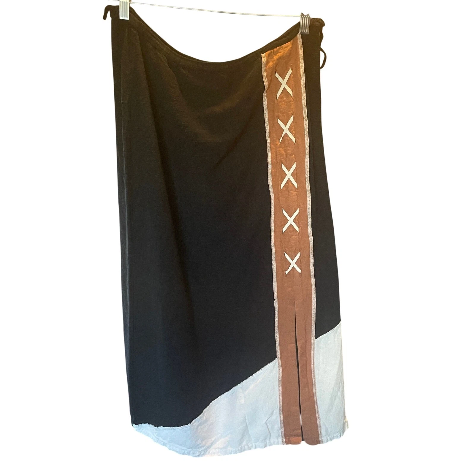 Womens Western Boho Linen Blend Midi Skirt Size M Coastal Cowgirl Equestrian