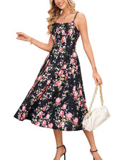 GRACE KARIN Women Summer Floral Dress Elegant Strappy Dress Boho Dress A-Line