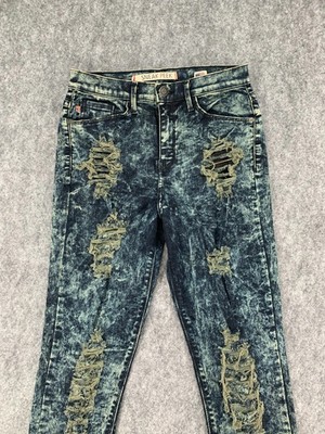 Sneak Peek Jeans Juniors Size 9 Dark Acid Wash Destroyed High Rise Slim Fit USA