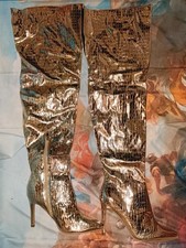 goldene Luxus Overknees Stiefel 40 in GOLD -High Heels 11cm - Popstar