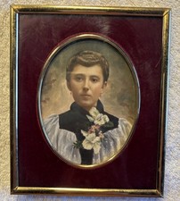 Antique Miniature portrait painting, Late 18th. Century w/red Velvet/Gold Trim