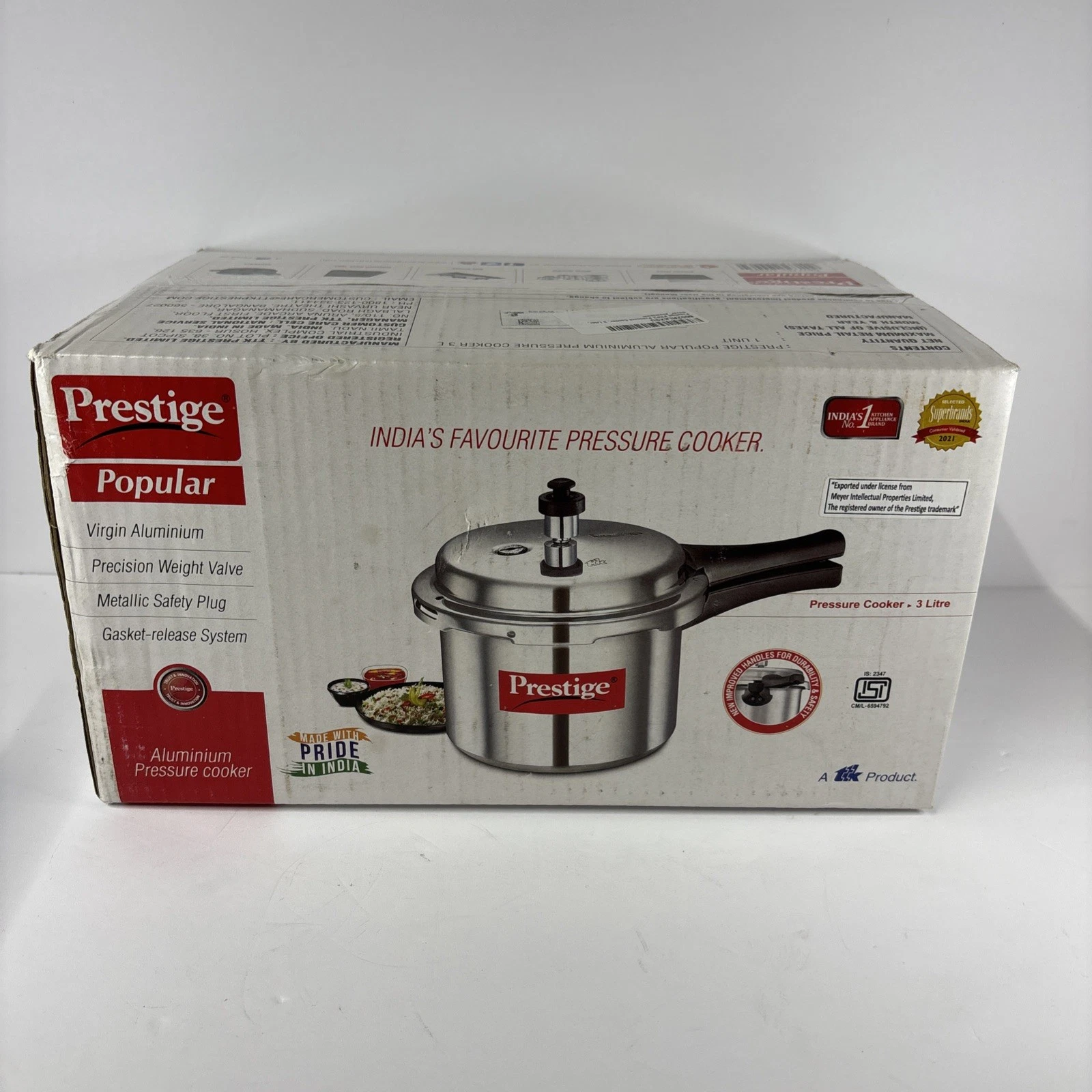 Prestige Popular Aluminium Pressure Cooker, 3 Litre Silver New