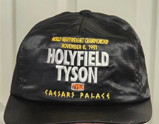 1991 Holyfield Tyson " The Fight that Never Was" Black Satin Hat & 4 Buttons
