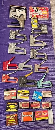 Lot Of 12 Vintage Staple Guns Staples Arrow, Craftsman, Swingline, T-18 Staples