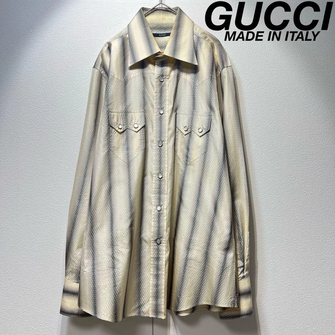 GUCCI rara camicia a righe Tom Ford seta pitone western taglia 43 dal Giappone