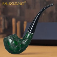 MUXIANG Briar Wood Billiard Tobacco Pipe 9mm Bent Taper Stem Carved Classic Pipe