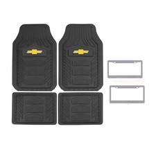New 6pc Chevy Front Back Rubber Floor Mats 2pc Chrome License Plate Covers